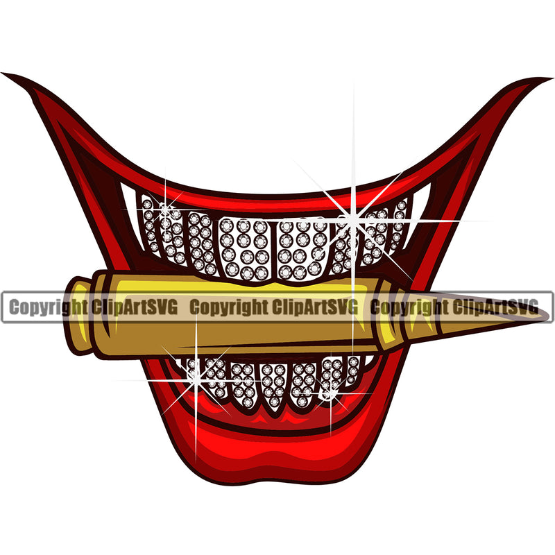 Lips Diamond Mouth Bullet Design Element Face Sexy Mouth Position Evil Sinister Grin Grinning Cartoon Character Mascot Creation Create Art Artwork Creator Business Company Logo Clipart SVG
