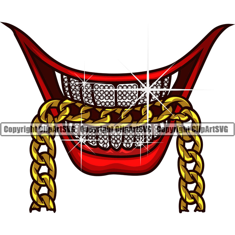 Lips Diamond Mouth Bite Biting Chain Design Element Face Sexy Mouth Position Head Cartoon Character Mascot Creation Create Art Artwork Creator Business Company Logo Clipart SVG