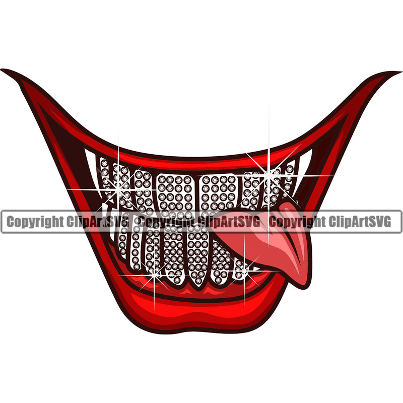 Lips Diamond Teeth Design Element Face Sexy Mouth Position Evil Sinister Grin Grinning Cartoon Character Mascot Creation Create Art Artwork Creator Business Company Logo Clipart SVG