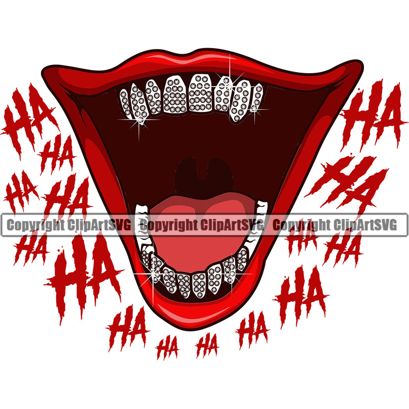 Lips Diamond Mouth Clown Ha Ha Text Design Element Face Sexy Mouth Position Head Cartoon Character Mascot Creation Create Art Artwork Creator Business Company Logo Clipart SVG