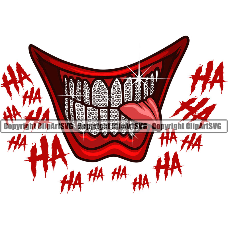 Lips Diamond Mouth Ha Ha Text Design Element Red Face Sexy Mouth Position Evil Sinister Grin Grinning Head Cartoon Character Mascot Creation Create Art Artwork Creator Business Company Logo Clipart SVG