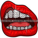 Lips Diamond Teeth White Design Element Face Sexy Mouth Position Head Cartoon Character Mascot Creation Create Art Artwork Creator Business Company Logo Clipart SVG