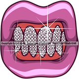 Lips Pink Color Diamond Teeth Design Element Face Sexy Mouth Position Head Cartoon Character Mascot Creation Create Art Artwork Creator Business Company Logo Clipart SVGr