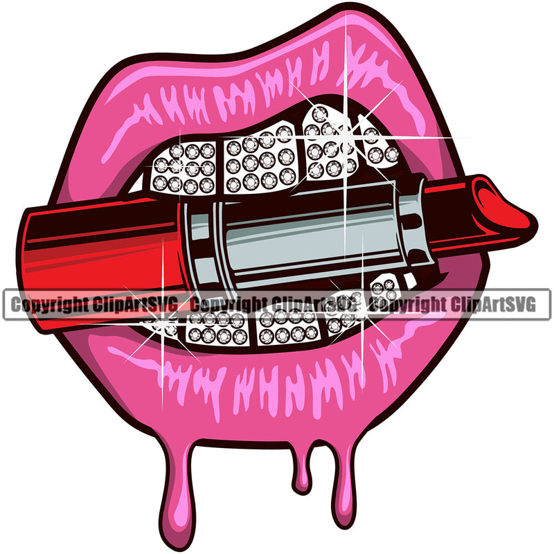 Lips Diamond Teeth Diamond Design Lipstick Makeup Cosmetology Cosmetics Element Face Sexy Mouth Position Head Cartoon Character Mascot Creation Create Art Artwork Creator Business Company Logo Clipart SVG
