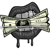 Lips $100 Dollar Bill Cash Money Diamond Teeth Design Element Face Sexy Mouth Position Head Cartoon Character Mascot Creation Create Art Artwork Creator Business Company Logo Clipart SVG