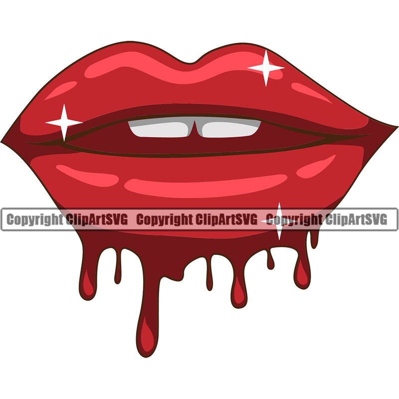 Lips Red Color Blood Drip Bloody Dripping Horror Design Element Face Sexy Mouth Position Woman Female Girl Lady Cartoon Character Mascot Creation Create Art Artwork Creator Business Company Logo Clipart SVG