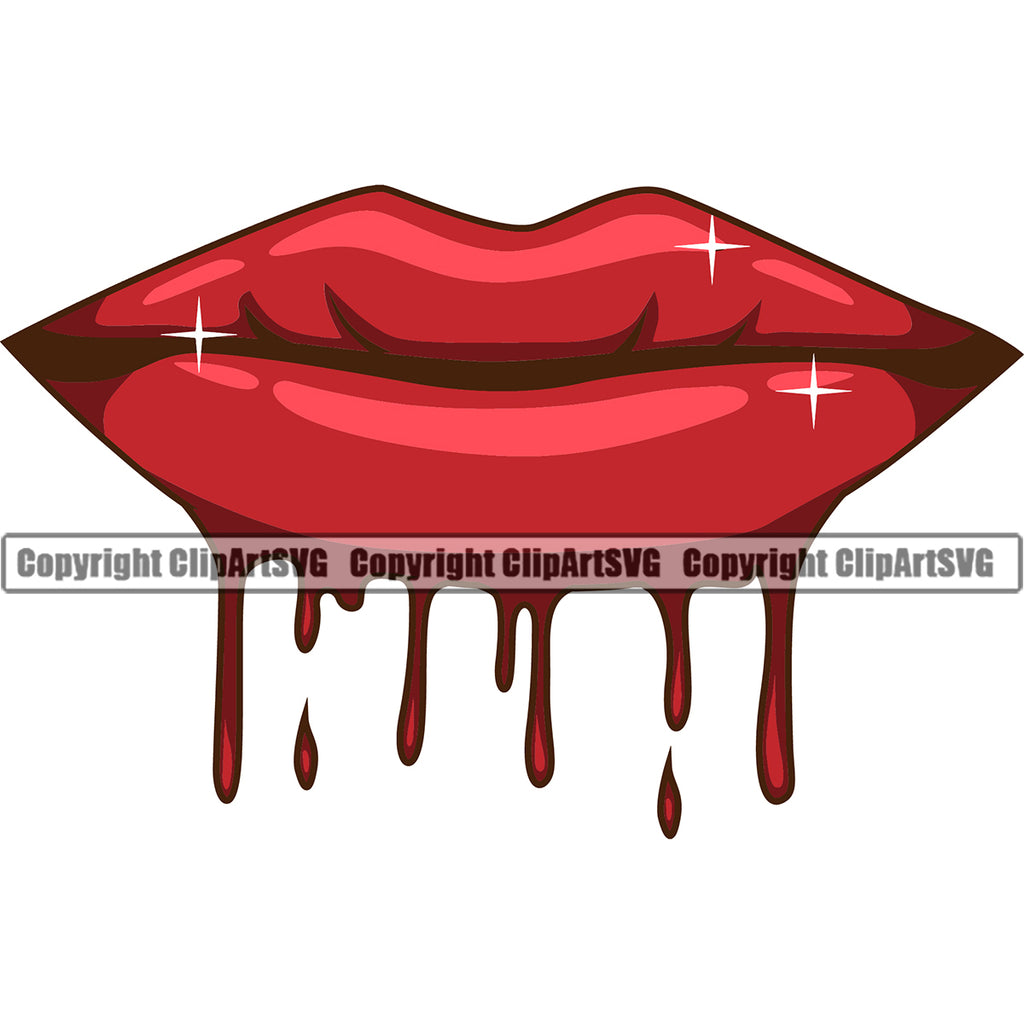 Lips Red Color Blood Drip Bloody Dripping Horror Design Element Face Sexy Mouth Position Woman Female Girl Lady Cartoon Character Mascot Creation Create Art Artwork Creator Business Company Logo Clipart SVG