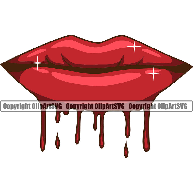 Lips Red Color Blood Drip Bloody Dripping Horror Design Element Face Sexy Mouth Position Woman Female Girl Lady Cartoon Character Mascot Creation Create Art Artwork Creator Business Company Logo Clipart SVG