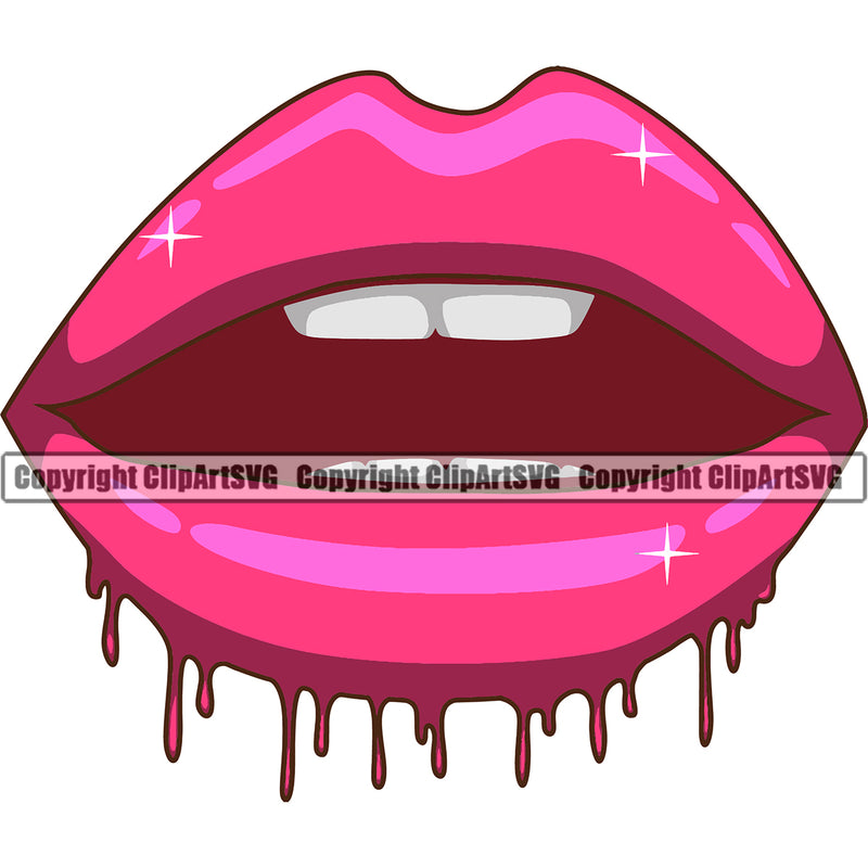 Lips Pink Color Design Element Dripping Face Sexy Mouth Position Woman Female Girl Lady Cartoon Character Mascot Creation Create Art Artwork Creator Business Company Logo Clipart SVG