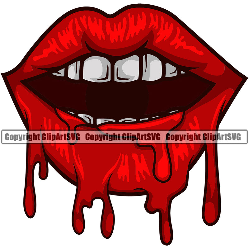 Lips Blood Drip Bloody Dripping Horror White Teeth Design Element Face Sexy Mouth Position Head Cartoon Character Mascot Creation Create Art Artwork Creator Business Company Logo Clipart SVG