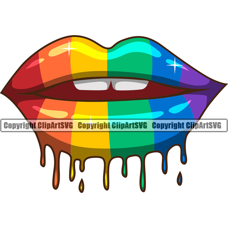 Lips Kiss Bite Lip Rainbow Color Gay Lesbian LGBT Flag Drip Design Element Face Sexy Mouth Position Head Cartoon Character Mascot Creation Create Art Artwork Creator Business Company Logo Clipart SVG