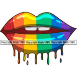 Lips Kiss Bite Lip Rainbow Color Gay Lesbian LGBT Flag Drip Design Element Face Sexy Mouth Position Head Cartoon Character Mascot Creation Create Art Artwork Creator Business Company Logo Clipart SVG