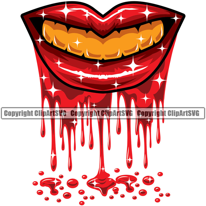Lips Blood Drip Bloody Dripping Horror Shine Gold Teeth Color Design Element Face Sexy Mouth Position Head Cartoon Character Mascot Creation Create Art Artwork Creator Business Company Logo Clipart SVG