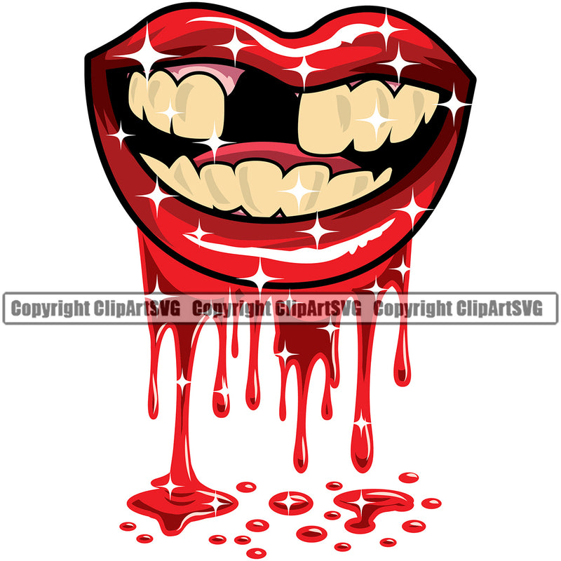 Lips Shine Missing Tooth Blood Drip Bloody Dripping Horror Drip Design Element Face Sexy Mouth Woman Female Girl Lady Cartoon Character Mascot Creation Create Art Artwork Creator Business Company Logo Clipart SVG