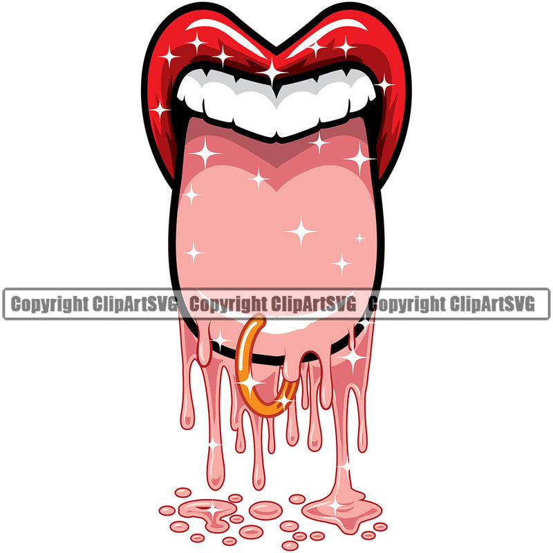 Lips Shine Tongue Out Drip Dripping Sexual Tongue Rings Drip Design Element Face Sexy Mouth Position Head Cartoon Character Mascot Creation Create Art Artwork Creator Business Company Logo Clipart SVG