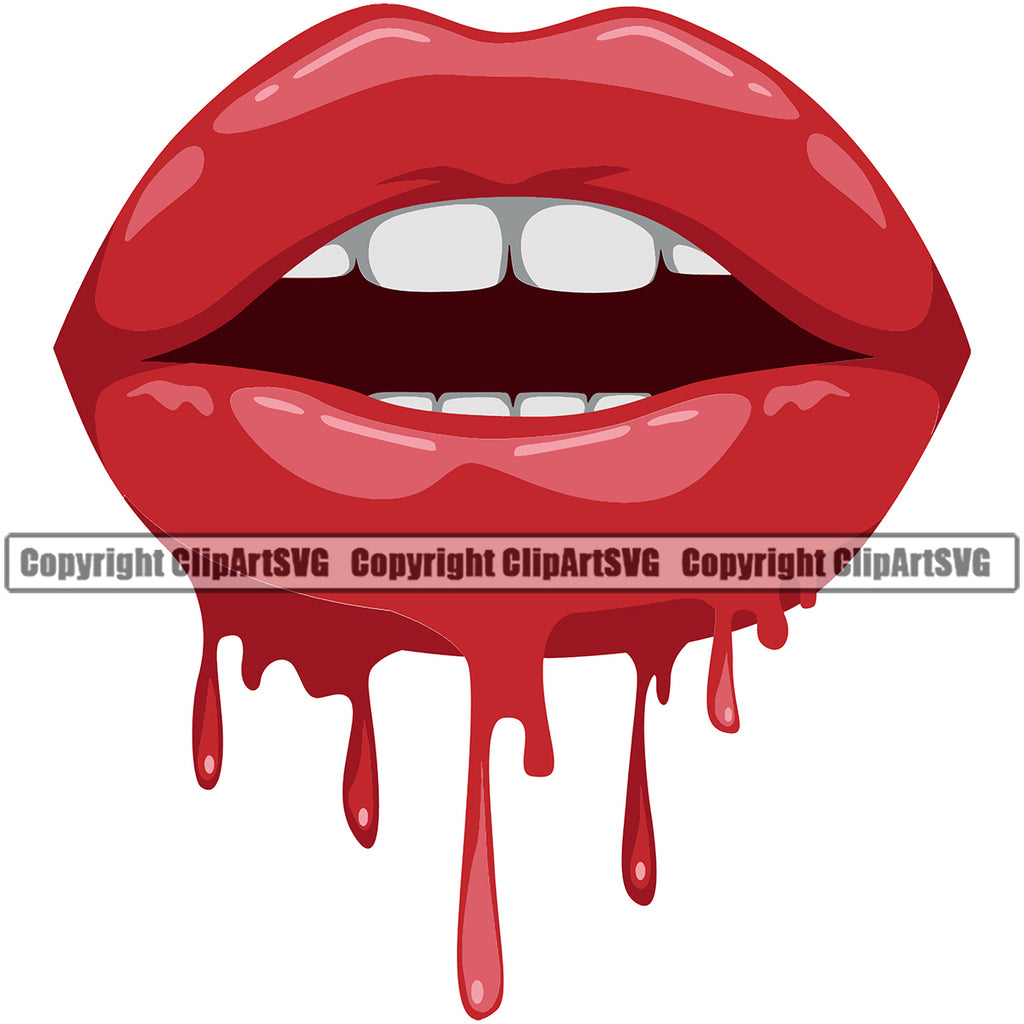 Lips Blood Drip Bloody Dripping Horror Design Element White Teeth  Face Sexy Mouth Head Cartoon Woman Female Girl Lady Creation Create Art Artwork Creator Business Company Logo Clipart SVG