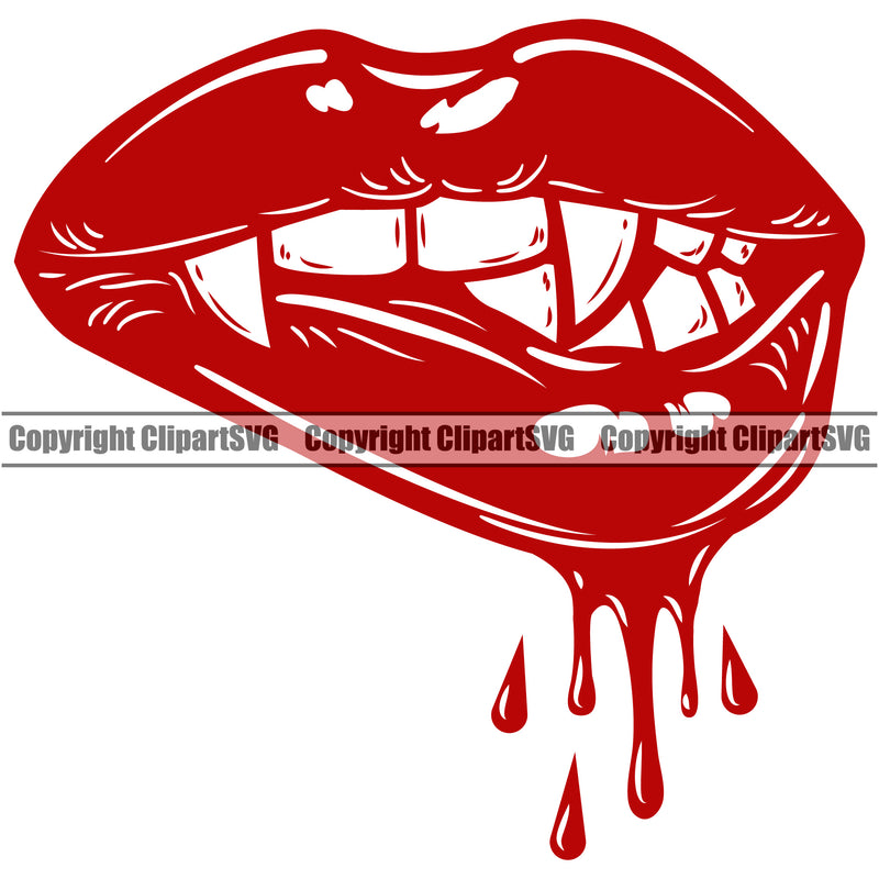 Lips Fangs Blood Drip Bloody Dripping Horror Design Element Face Sexy Mouth Position Head Cartoon Woman Female Girl Lady Character Mascot Creation Create Art Artwork Creator Business Company Logo Clipart SVG