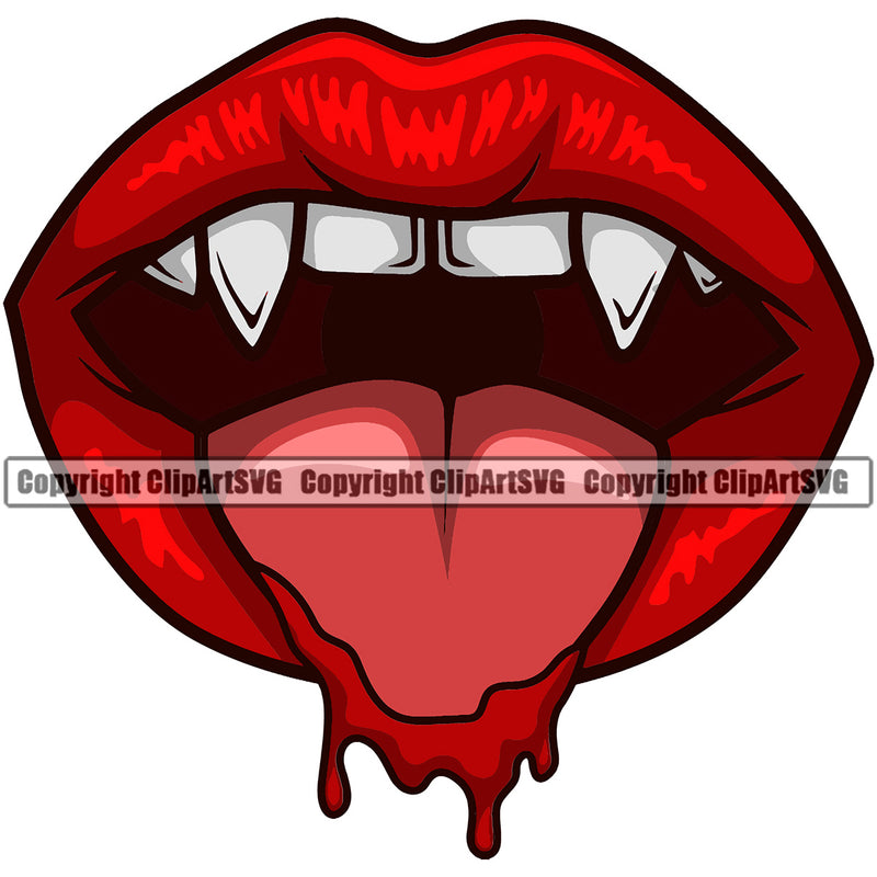 Lips Fangs Blood Drip Bloody Dripping Horror Design Element Face Woman Female Girl Lady Mouth Position Head Cartoon Character Mascot Creation Create Art Artwork Creator Business Company Logo Clipart SVG