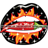 Lips Fire Red Pepper Design Element Face Sexy Mouth Position Head Cartoon Woman Female Girl Lady Character Mascot Creation Create Art Artwork Creator Business Company Logo Clipart SVG