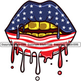 Lips USA Flag Drip Design Element Gold Teeth Face Sexy Mouth Position Gangster Grill Thug Mean Mug Bling Head Cartoon Character Mascot Creation Create Art Artwork Creator Business Company Logo Clipart SVG