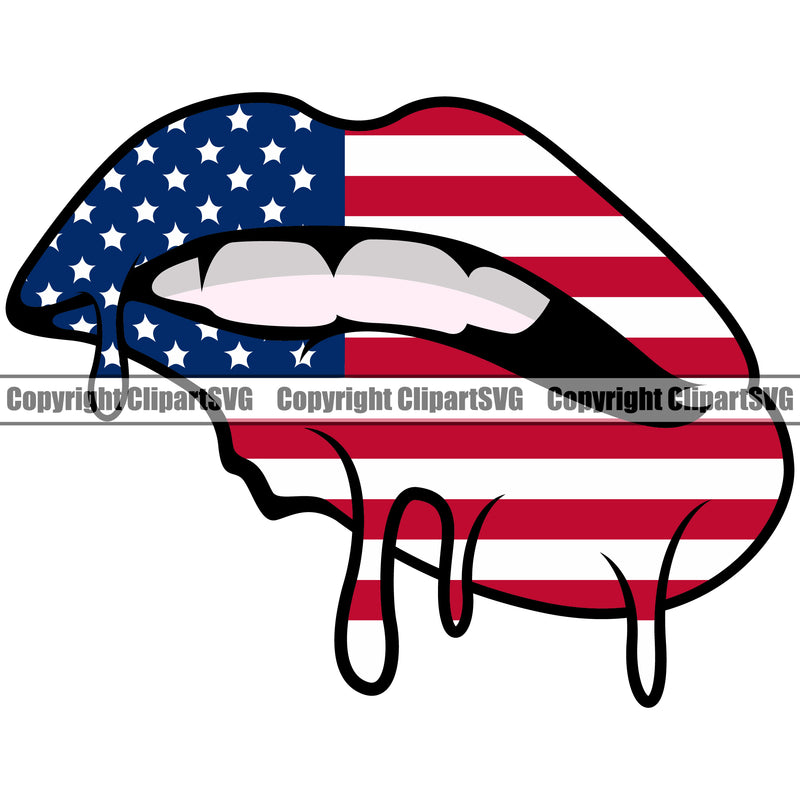 Lips USA Flag Drip Splash Design Element Face Sexy Mouth Position Head Cartoon Character Mascot Creation Create Art Artwork Creator Business Company Logo Clipart SVG