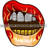 Lips Hot Rod Flames Fire Flaming Burning Gold And Diamond Teeth Design Element Bottom Face Sexy Position Gangster Grill Thug Mean Mug Bling Jewelry Character Mascot Creation Create Art Artwork Creator Business Company Logo Clipart SVG