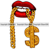 Lips Mouth Teeth Bite Biting Gold Chain Necklace Dollar Sign Design Element Face White Teeth Mouth Position Head Cartoon Character Mascot Creation Create Art Artwork Creator Business Company Logo Clipart SVG