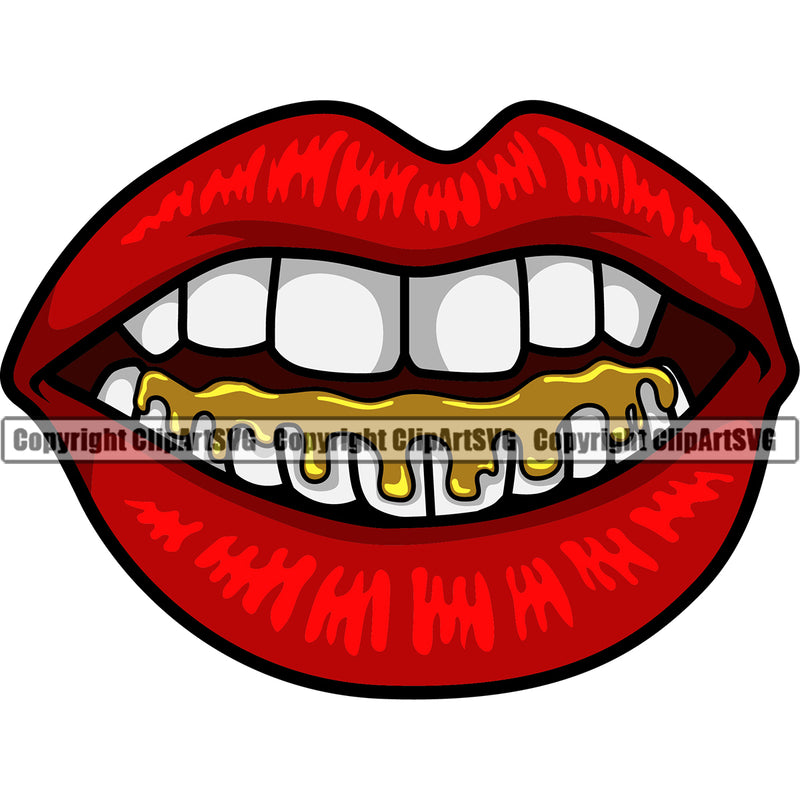 Lips Gold Dripping Design Element Face Sexy Mouth Position Cartoon Character Woman Female Girl Lady Mascot Creation Create Art Artwork Creator Business Company Logo Clipart SVG