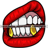 Lips Gold Fangs Design Element Face Sexy Mouth Gangster Grill Thug Mean Mug Bling Jewelry Woman Female Girl Lady Cartoon Character Mascot Creation Create Art Artwork Creator Business Company Logo Clipart SVG