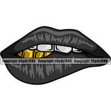 Lips Black Color Design Element Gold Teeth Face Sexy Mouth Position Thug Woman Female Girl Lady Mean Mug Bling Jewelry Cartoon Character Mascot Creation Create Art Artwork Creator Business Company Logo Clipart SVG