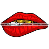 Lips Top Gold Teeth Design Element Red Color Face Sexy Mouth Position Gangster Grill Thug Mean Mug Bling Jewelry Cartoon Character Mascot Creation Create Art Artwork Creator Business Company Logo Clipart SVG