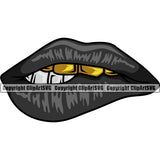 Lips Top Gold Teeth Design Element Face Sexy Mouth Gangster Grill Thug Mean Mug Bling Cartoon Character Mascot Creation Create Art Artwork Creator Business Company Logo Clipart SVG