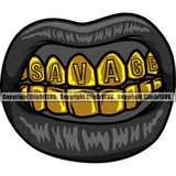 Lips Black Gold Teeth Both Savage Design Element Face Sexy Mouth Position Cartoon Character Mascot Gangster Grill Thug Mean Mug Bling Jewelry Create Artwork Creator Business Company Logo Clipart SVG