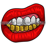 Lips Gold Teeth Red Color Bottom Design Element Red Color Face Mouth Gangster Grill Thug Mean Mug Bling Jewelry Head Cartoon Character Mascot Creation Create Art Artwork Creator Business Company Logo Clipart SVG