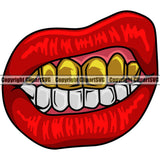 Lips Red Color Gold Teeth Design Element Face Sexy Mouth Position Head Gangster Grill Thug Mean Mug Bling Jewelry Character Mascot Creation Create Art Artwork Creator Company Logo Clipart SVG