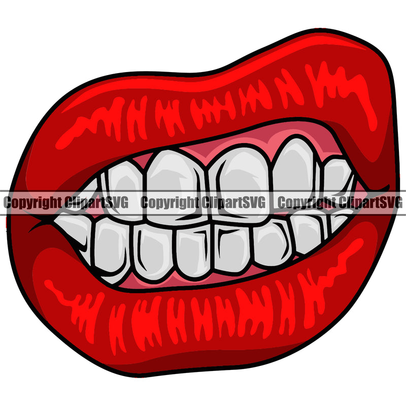 Lips Red Color White Teeth Design Element Gold Teeth Gangster Grill Thug Mean Bling Jewelry Face Sexy Mouth Position Cartoon Mascot Creation Female Girl Lady Art Artwork Creator Business Company Logo Clipart SVG