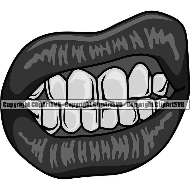 Lips Gold Teeth White Color Design Element Face Woman Female Girl Mouth Position Gangster Grill Thug Mean Mug Bling Cartoon Character Mascot Creation Create Art Artwork Creator Business Company Logo Clipart SVG