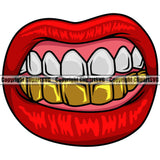 Lips Red Color Gold Teeth Design Element Face Sexy Mouth Position Head Woman Female Girl Lady Gangster Grill Thug Mean Mug Bling Jewelry Cartoon Character Mascot Creation Create Art Artwork Creator Business Company Logo Clipart SVG