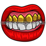 Lips Gold Teeth Top Design Element Red Color Gangster Grill Thug Mean Mug Bling Jewelry Face Sexy Mouth Position Head Cartoon Character Mascot Creation Create Art Artwork Creator Business Company Logo Clipart SVG