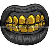 Lips Gold Teeth Design Element Face Sexy Mouth Position Head Cartoon Mascot Gangster Grill Thug Mean Mug Bling Jewelry Art Artwork Creator Business Company Logo Clipart SVG