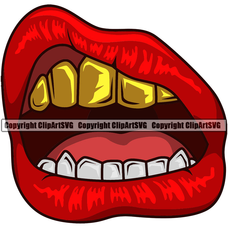 Lips Design Element Gold Tooth Gangster Grill Thug Mean Mug Bling Jewelry Face Sexy Mouth Position Head Cartoon Character Creation Create Art Creator Business Company Logo Clipart SVG