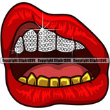 Lips Gold Teeth White Diamond Design Element Face Sexy Mouth Position Head Cartoon Character Mascot Creation Create Art Artwork Creator Business Company Logo Clipart SVG