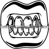 Lips Gold Teeth Grill Thug Mean Mug Bling Jewelry Design Element Face Sexy Mouth Position Head Cartoon Character Mascot Creation Create Art Artwork Creator Business Company Logo Clipart SVG