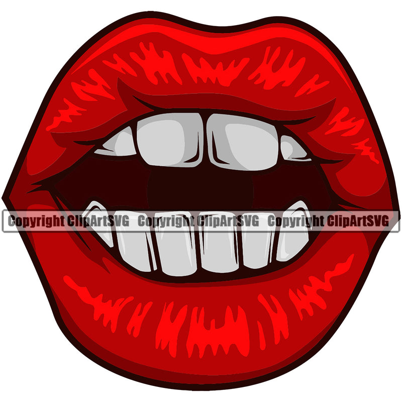 Lips Red Color Design Element  White Gold Teeth Face Sexy Mouth Position Gangster Grill Thug Mean Mug Bling Jewelry Cartoon Character Mascot Creation Create Art Artwork Creator Business Company Logo Clipart SVG