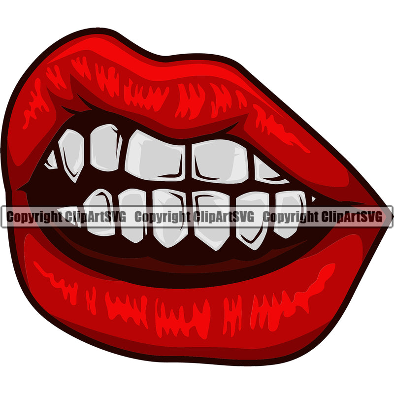 Lips Gold Teeth White Color Design Element Face Sexy Mouth Gangster Grill Thug Mean Mug Bling Jewelry Woman Female Girl Lady Cartoon Character Mascot Creation Create Art Artwork Creator Business Company Logo Clipart SVG