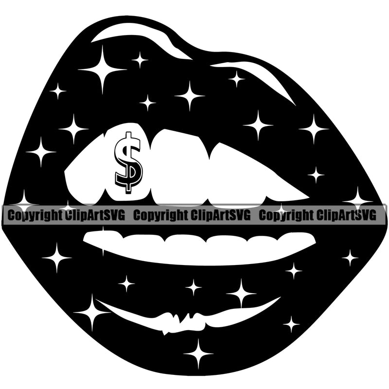 Lips Gold Teeth Dollar Sign Design Element Face Sexy Mouth Position Head Woman Female Girl Lady Gangster Grill Thug Mean Mug Bling Jewelry Character Mascot Creation Create Art Artwork Creator Business Company Logo Clipart SVG