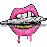 Lips Gold Teeth Bite Biting Marijuana Pot Joint Blunt Dripping Design Element Gangster Grill Thug Mean Mug Female Girl Lady Jewelry Face Sexy Mouth Position Head Cartoon Character Creation Create Art Artwork Creator Business Logo Clipart SVG