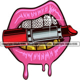 Lips Gold Teeth Lipstick Makeup Bite Biting Cosmetology Cosmetologist Diamond Design Element Face Sexy Mouth Position Woman Female Girl Lady Cartoon Character Mascot Creation Create Art Creator Grill Thug Mean Mug Bling Jewelry Company Logo Clipart SVG
