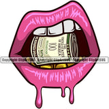 Lips Gold Teeth $100 Dollar Bill Cash Bite Biting Money Roll Design Element Drip Face Sexy Woman Female Girl Lady Position Gangster Grill Thug Mean Mug Bling Character Mascot Creation Create Art Artwork Creator Business Logo Clipart SVG