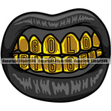 Lips Gold Teeth Gold Digger Text Design Element Face Sexy Mouth Position Gangster Grill Thug Mean Mug Bling Jewelry Woman Female Girl Lady Cartoon Character Mascot Creation Create Art Artwork Creator Business Company Logo Clipart SVG